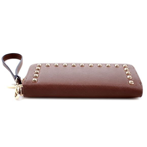 Realtree Wallet for Ladies Studded Crosshatch Flat Wallet Coffee - Picture 3 of 4